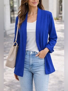 Chico’s Blue Open Front Blazer Women Size 3 XL Lightweight Jacket NWT